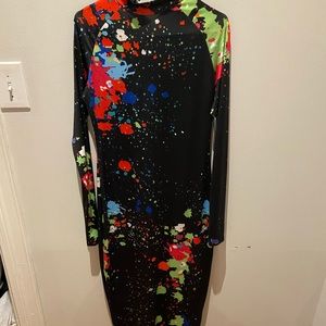 Paint splash stretchy dress with back zipper